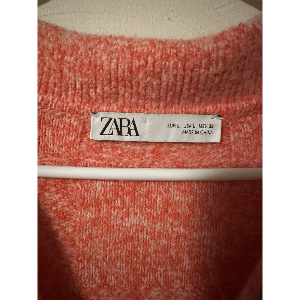 ZARA Pink Orange Heathered Checkered Boxy V-Neck Sweater SZ L - Picture 2 of 6